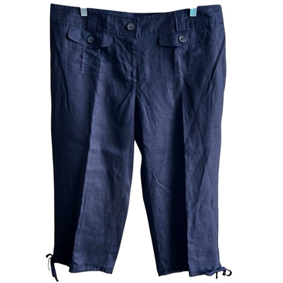 Michael - Michael Kors Navy Linen Wide Leg Cropped Pants 16 - Picture 1 of 4